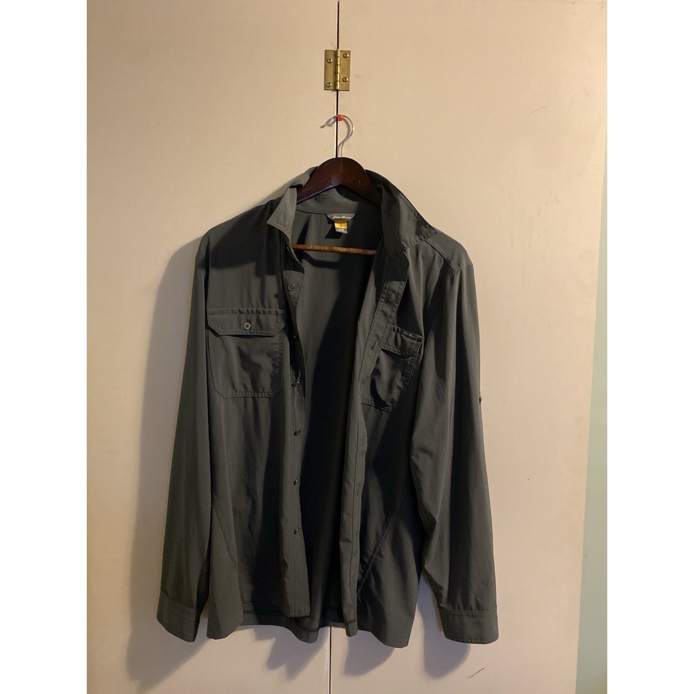 Eddie Bauer Button-Up Men M Gray Good Long Sleeve Athletic Outdoor Stretch Shirt